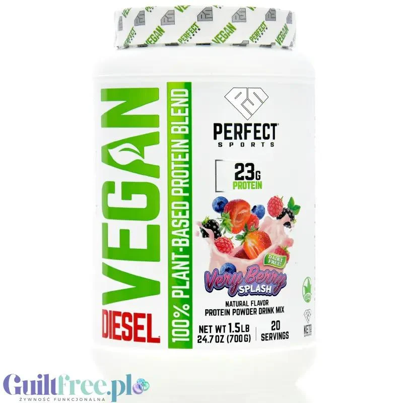 Perfect Sport Diesel Vegan Very Berry Splash - nowozelandzka wegańska keto odżywka białkowa tylko ze stewią