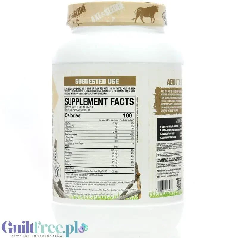 Axe & Sledge Farm Fed, Vanilla Milkshake - bezkompromisowa odżywka białkowa 100% WPI, 25g białka & 100kcal