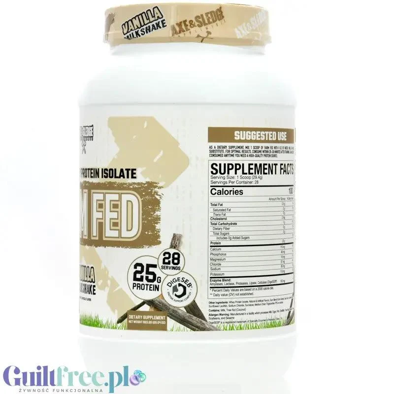 Axe & Sledge Farm Fed, Vanilla Milkshake - bezkompromisowa odżywka białkowa 100% WPI, 25g białka & 100kcal