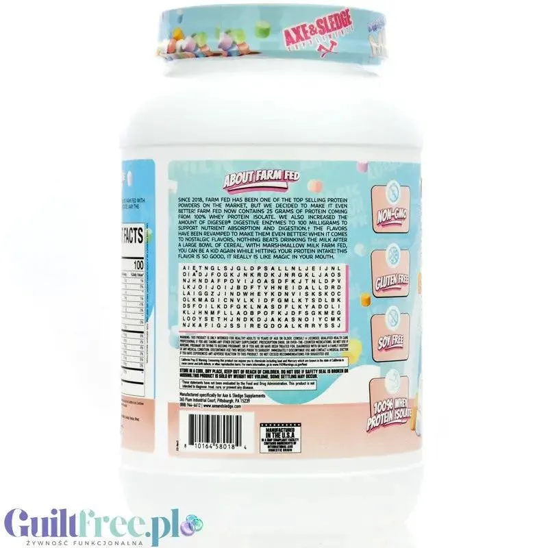 Axe & Sledge Farm Fed, Marshmallow Milk - bezkompromisowa odżywka białkowa 100% WPI, 25g białka & 100kcal
