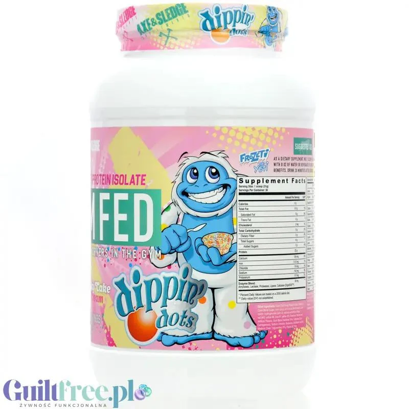Axe & Sledge Farm Fed, Dippin' Dots Birthday Cake Ice Cream - bajecznie pyszna odżywka białkowa 100% WPI, 22g białka
