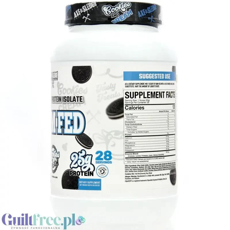 Axe & Sledge Farm Fed, Cookies & Cream - wyśrubowana odżywka białkowa 100% WPI, 25g białka