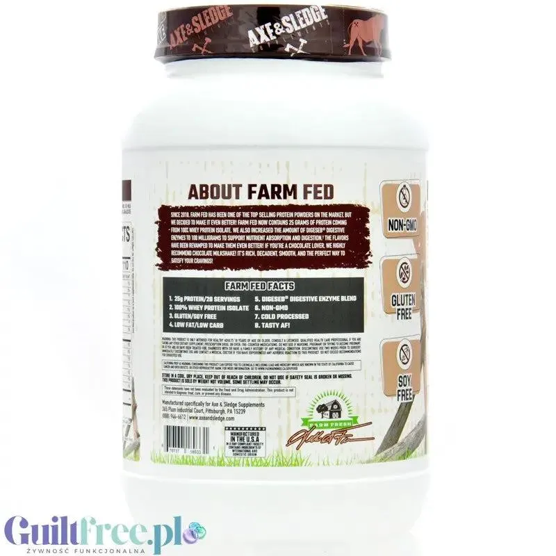 Axe & Sledge Farm Fed, Chocolate Milkshake - unikatowa odżywka białkowa dla wymagających 100% WPI, 25g białka