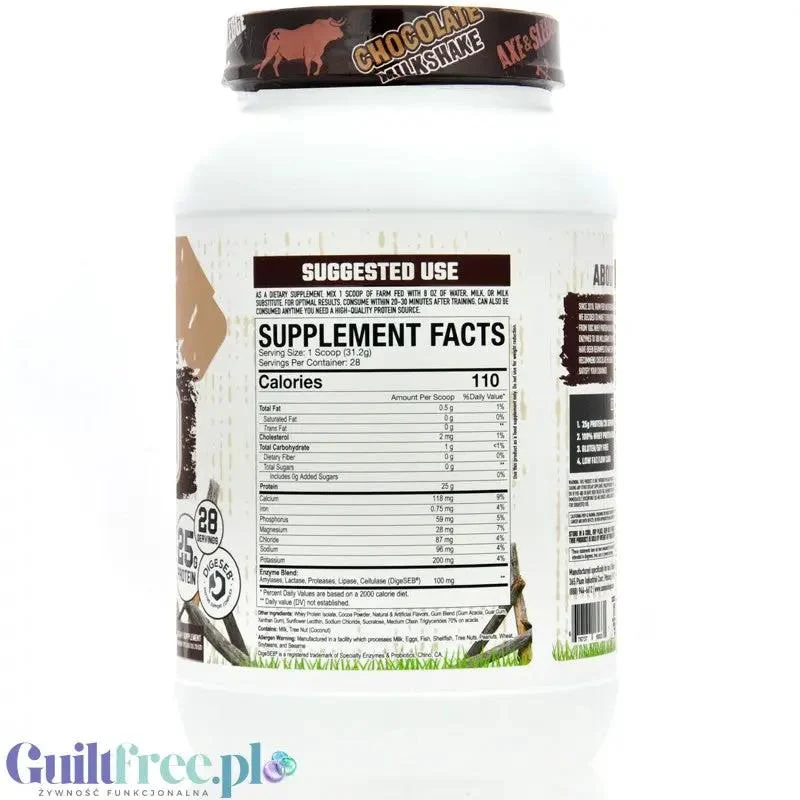 Axe & Sledge Farm Fed, Chocolate Milkshake - unikatowa odżywka białkowa dla wymagających 100% WPI, 25g białka