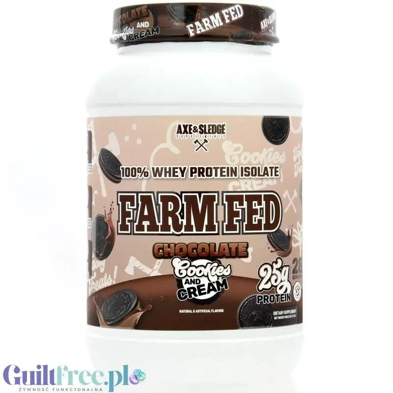 Axe & Sledge Farm Fed, Chocolate Cookies & Cream - wyśrubowana odżywka białkowa 100% WPI, 25g białka