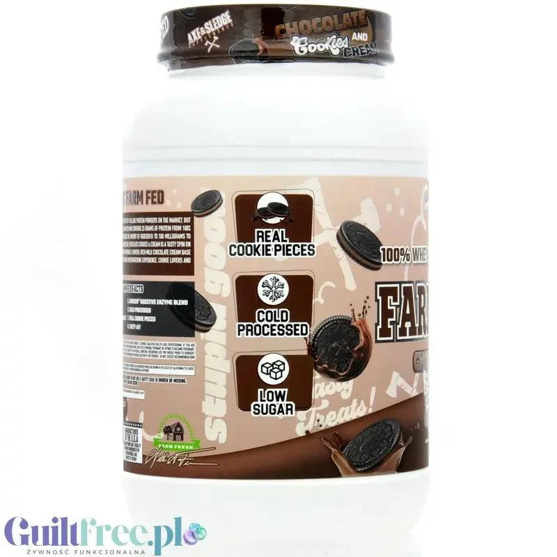 Axe & Sledge Farm Fed, Chocolate Cookies & Cream - wyśrubowana odżywka białkowa 100% WPI, 25g białka