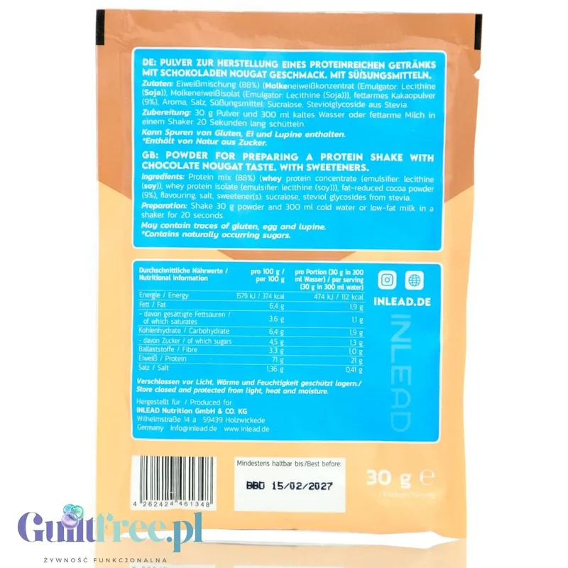 Inlead Whey Protein Chocolate Nougat - orzechowo-czekoladowa odżywka białkowa w saszetce WPC WPI