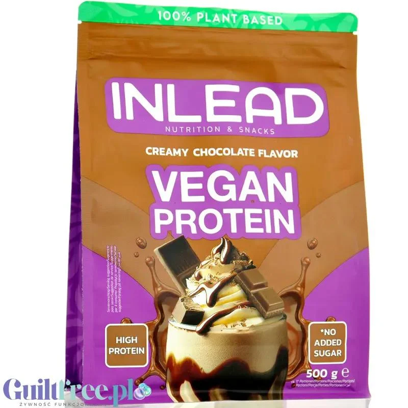 Inlead Vegan Protein Creamy Chocolate - wegańska odżywka proteinowa na bazie 4 białek roślinnych ze stewią