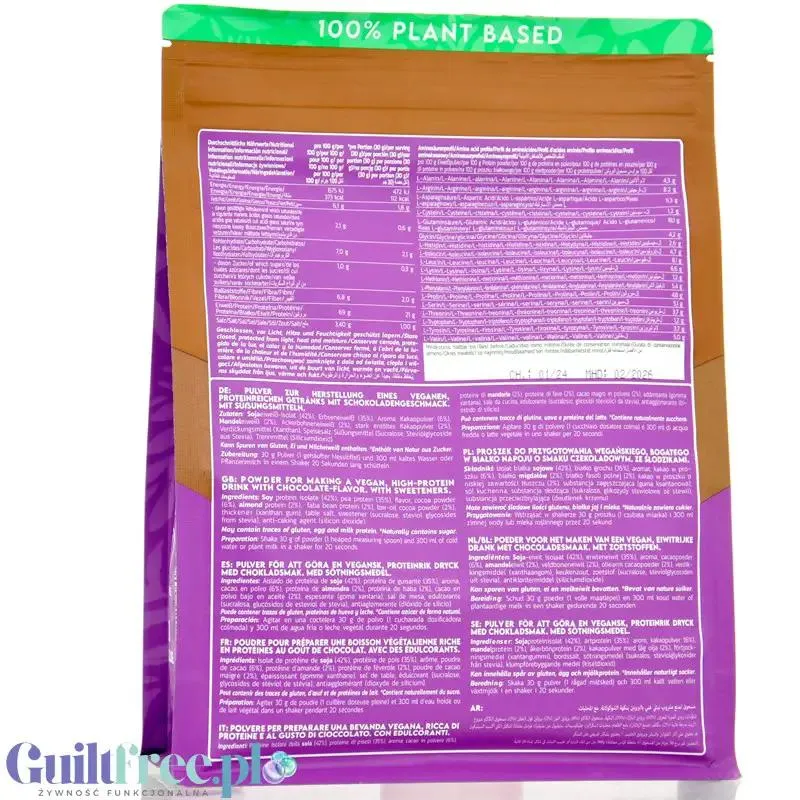 Inlead Vegan Protein Creamy Chocolate - wegańska odżywka proteinowa na bazie 4 białek roślinnych ze stewią