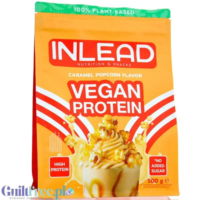 Inlead Vegan Protein Caramel Popcorn - wegańska odżywka proteinowa na bazie 4 białek roślinnych ze stewią