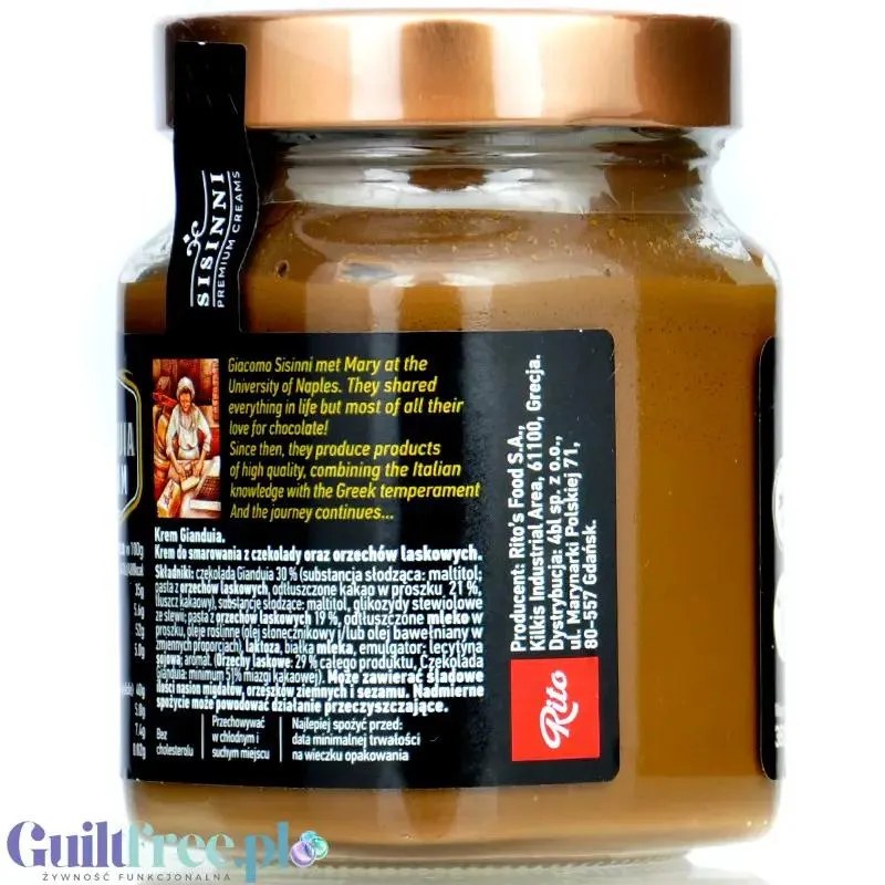 Sisinni Premium Creams Gianduia Cream Stevia - krem czekoladowo-pralinowy gianduia z orzechami laskowymi bez dodatku cukru