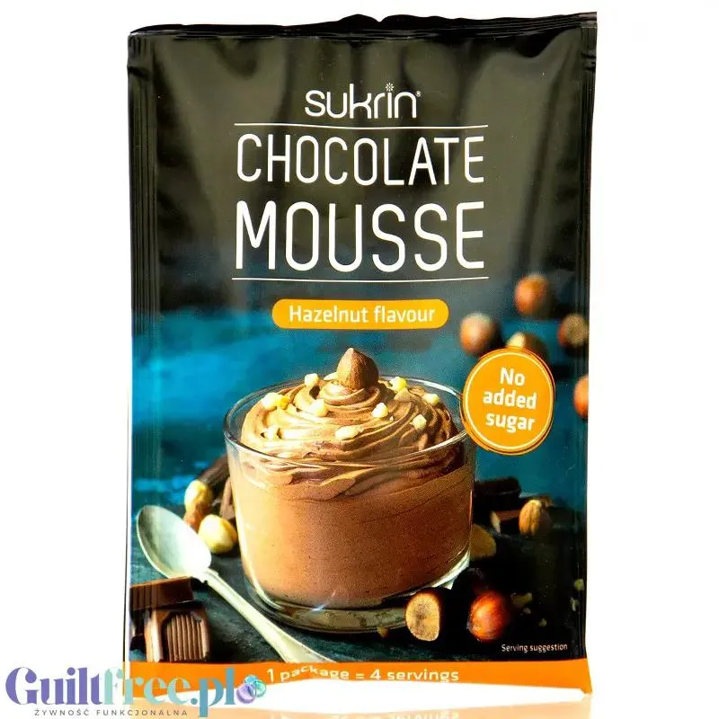Sukrin Chocolate Mousse Hazelnut 4 x 85kcal - puszysty mus czekoladowy instant bez dodatku cukru z erytrolem i stewią