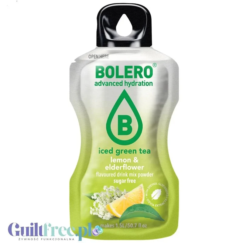 Bolero Drink Iced Green Tea Lemon & Elderflower - napój instant w saszetce, Mrożona Zielona Herbata Cytryna i Kwiat Czarnego Bzu