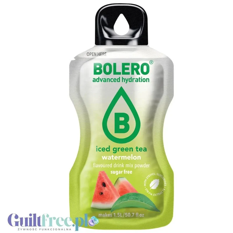 Bolero Drink Iced Green Tea Watermelon 8g - napój instant w saszetce, ze stewią, Mrożona Zielona Herbata z Arbuzem