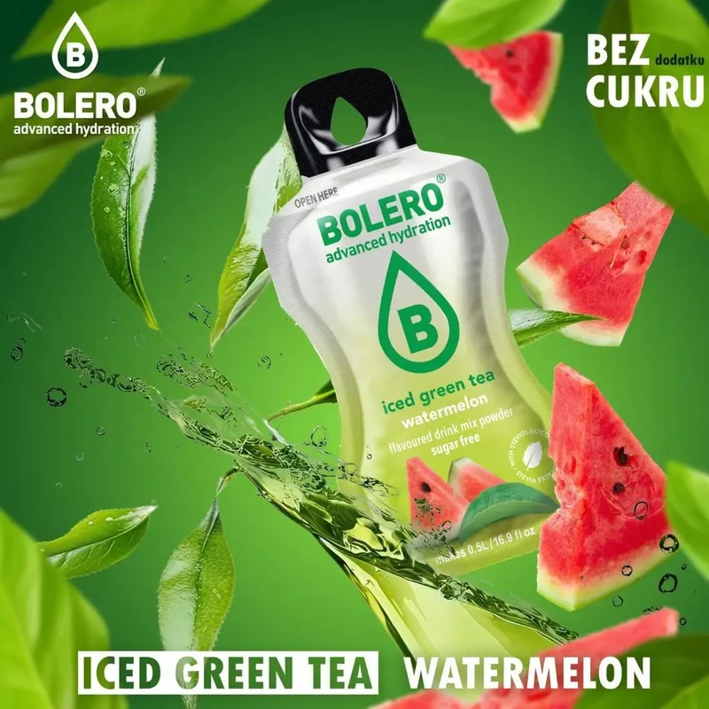 Bolero Drink Iced Green Tea Watermelon 8g - napój instant w saszetce, ze stewią, Mrożona Zielona Herbata z Arbuzem
