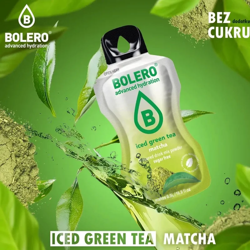 Bolero Drink Iced Green Tea Matcha 8g - napój instant w saszetce, ze stewią, Mrożona Zielona Herbata o smaku macza