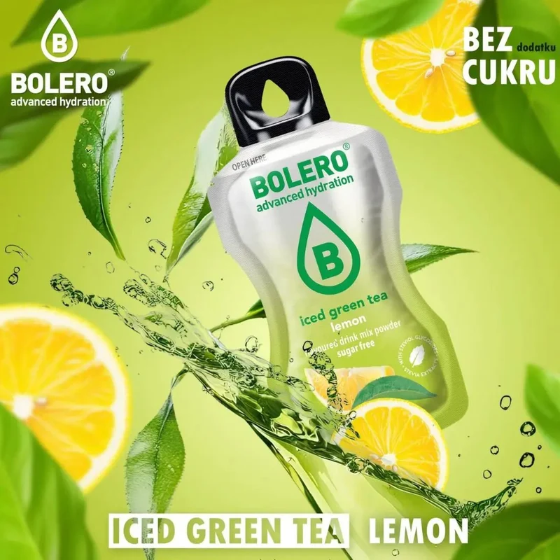 Bolero Drink Iced Green Tea Lemon 8g - napój instant w saszetce, ze stewią, Mrożona Zielona Herbata & Cytryny