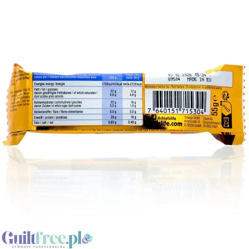 Chiefs Protein Soft Bar Peanut Caramel - baton proteinowy, Orzechowo-Karmelowy, 16g białka & 226kcal