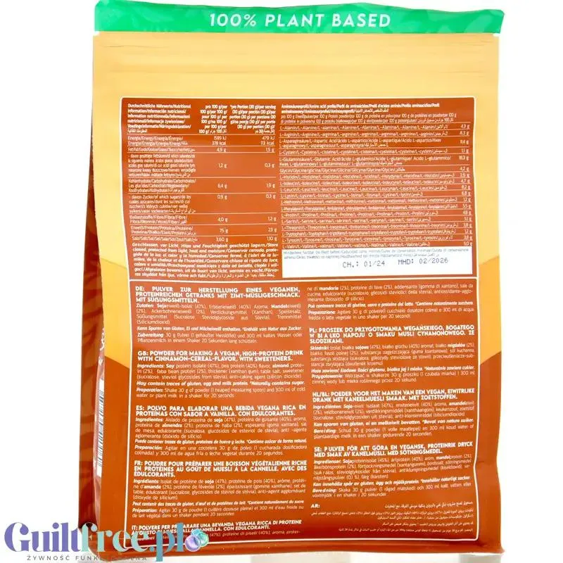 Inlead Vegan Protein Cinnamon Cereal - wegańska odżywka proteinowa na bazie 4 białek roślinnych ze stewią