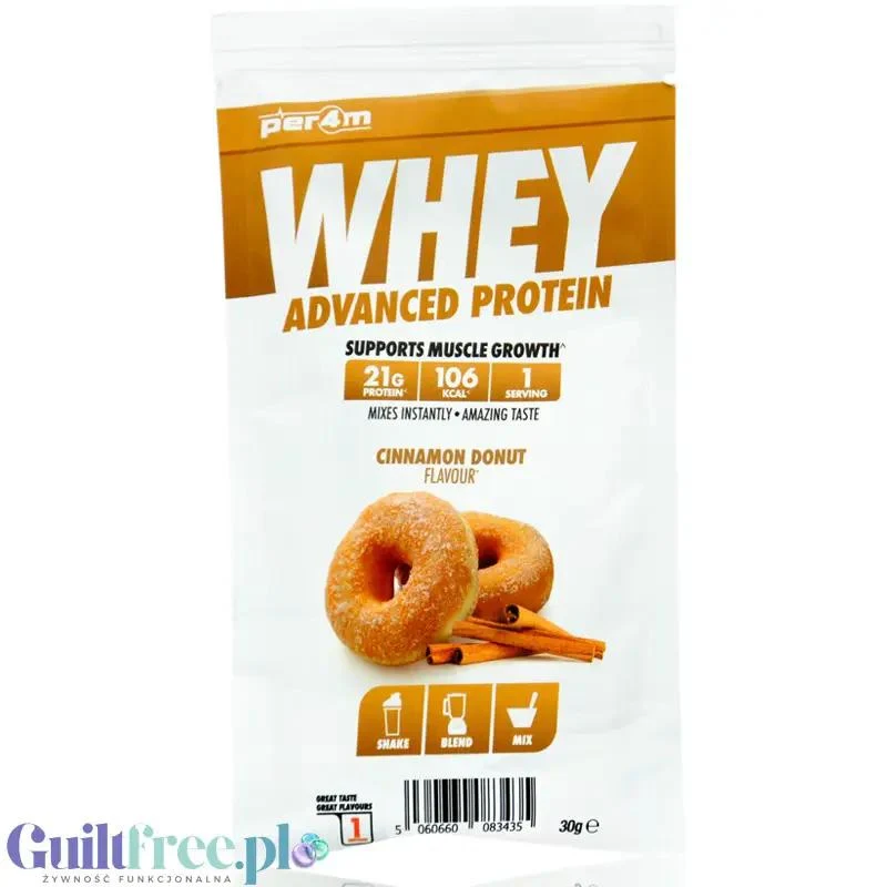 Per4m Whey Advanced Protein Cinnamon Donut 30g saszetka - gęsta odżywka białkowa WPC, WPI & MPC, Cynamonowy Donut