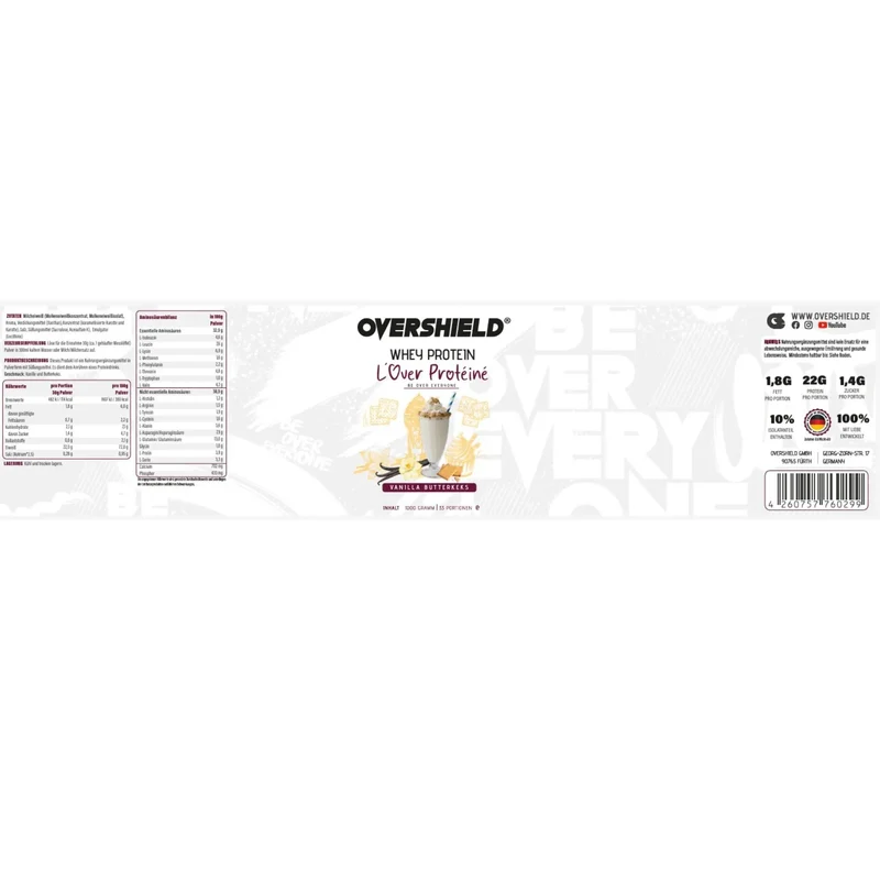 Overshield Whey Protein L’Over Protéiné Vanilla Butterkeks - kremowe deserowe białko, odżywka WPC & WPI smak Ciasteczko Maślane
