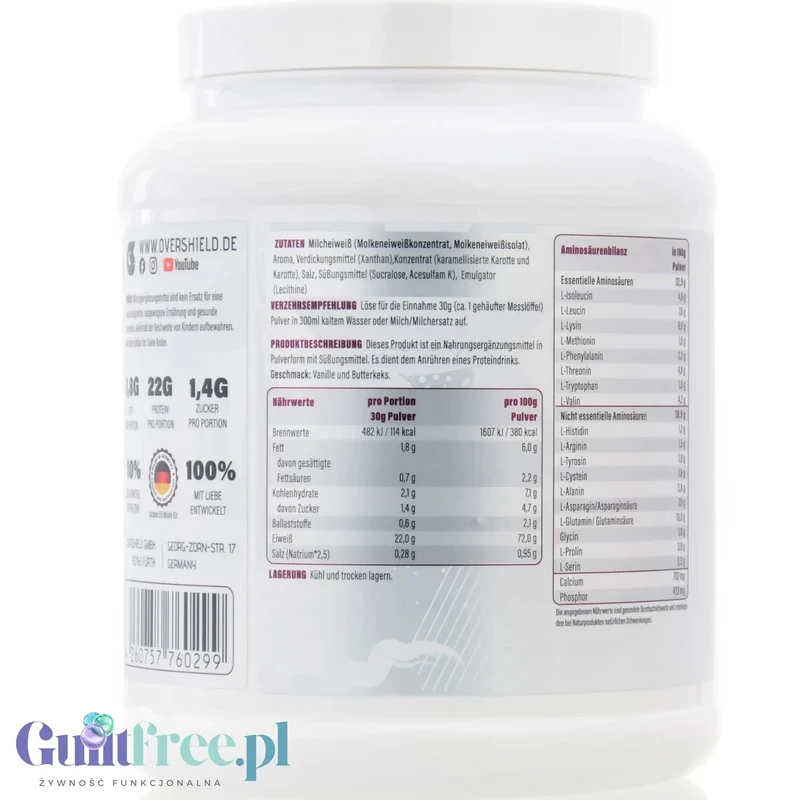 Overshield Whey Protein L’Over Protéiné Vanilla Butterkeks - kremowe deserowe białko, odżywka WPC & WPI smak Ciasteczko Maślane