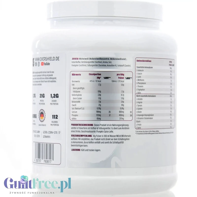 Overshield Whey Protein L’Over Protéiné Milky Honey - kremowe deserowe białko, odżywka WPC & WPI smak Mleko z Miodem