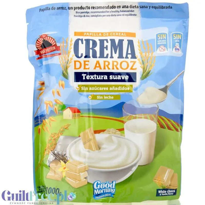 Max Protein Crema de Arroz, White Choco & Vanilla 1kg - kleik ryżowy bez cukru, regeneracyjny posiłek treningowy