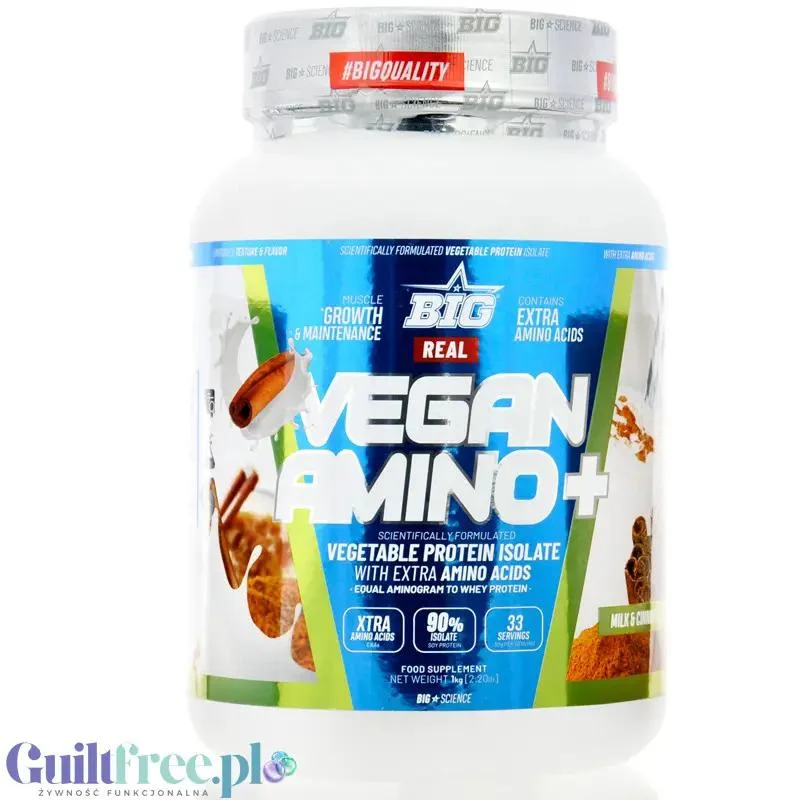 BIG® Vegan Amino+, Milk & Cinnamon 1kg - wegańska odżywka białkowa o smaku mleka z cynamonem