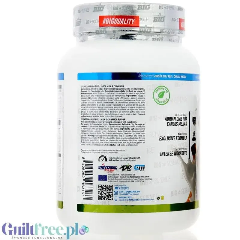 BIG® Vegan Amino+, Milk & Cinnamon 1kg - wegańska odżywka białkowa o smaku mleka z cynamonem