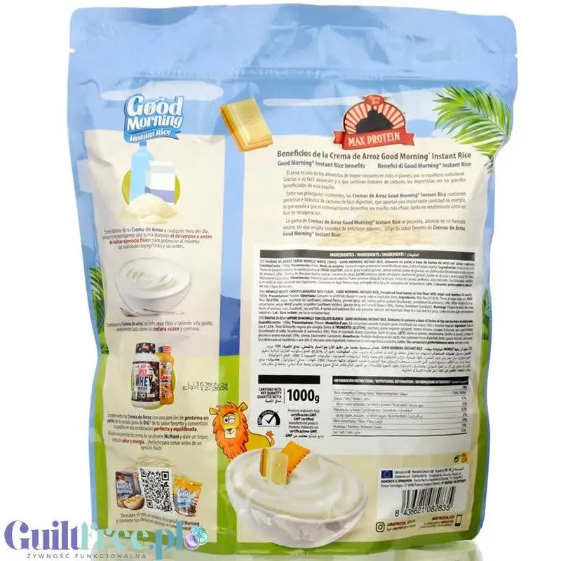 Max Protein Crema de Arroz, Mowgly White Choco 1kg - kleik ryżowy bez cukru, regeneracyjny posiłek treningowy