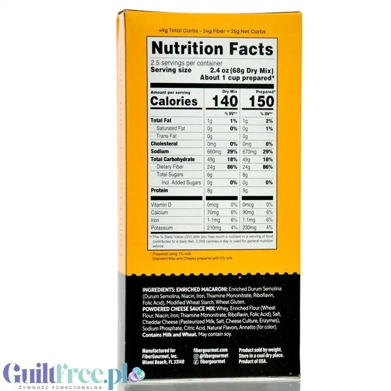 Fiber Gourmet Light Macaroni and Cheese - błonnikowy makaron 48% mniej kalorii z sosem serowym
