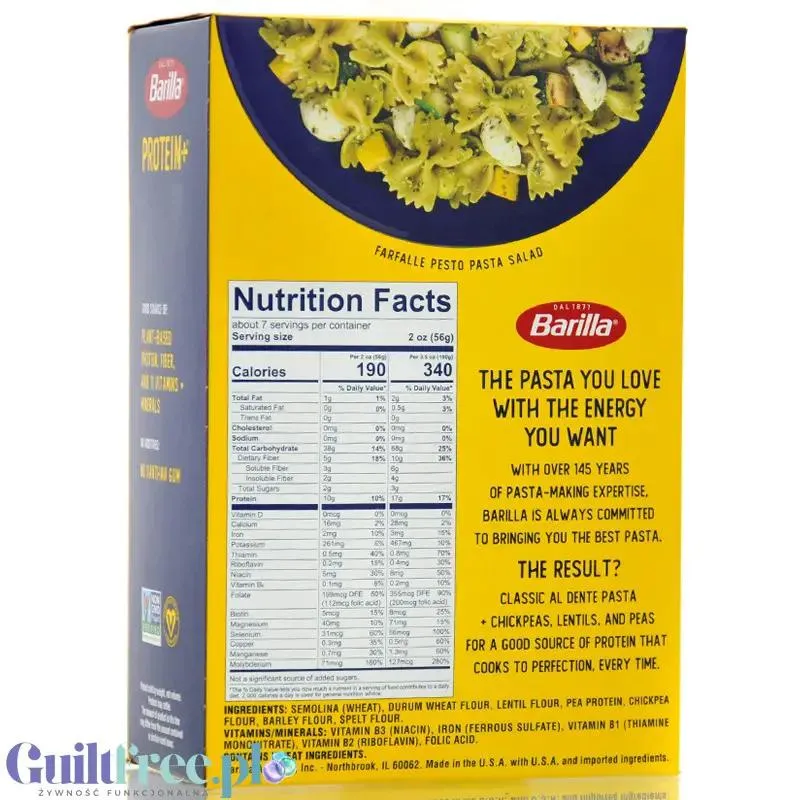 Barilla Protein+ Farfalle - makaron proteinowy z białkiem grochu, ciecierzycy i witaminami, Kokardki