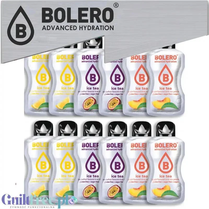 Bolero Sticks Ice Tea Drink Mix 12 saszetek, 3 różne smaki Mrożona Herbata (Cytryna, Brzoskwinia, Marakuja)