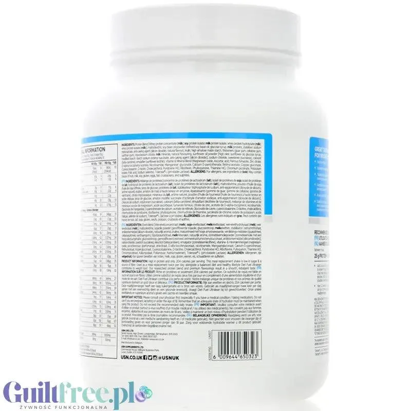 USN DietFuel Ultra Lean Meal Replacement Vanilla Cream 1kg - koktajl białkowy, substytut posiłku, smak Wanilia