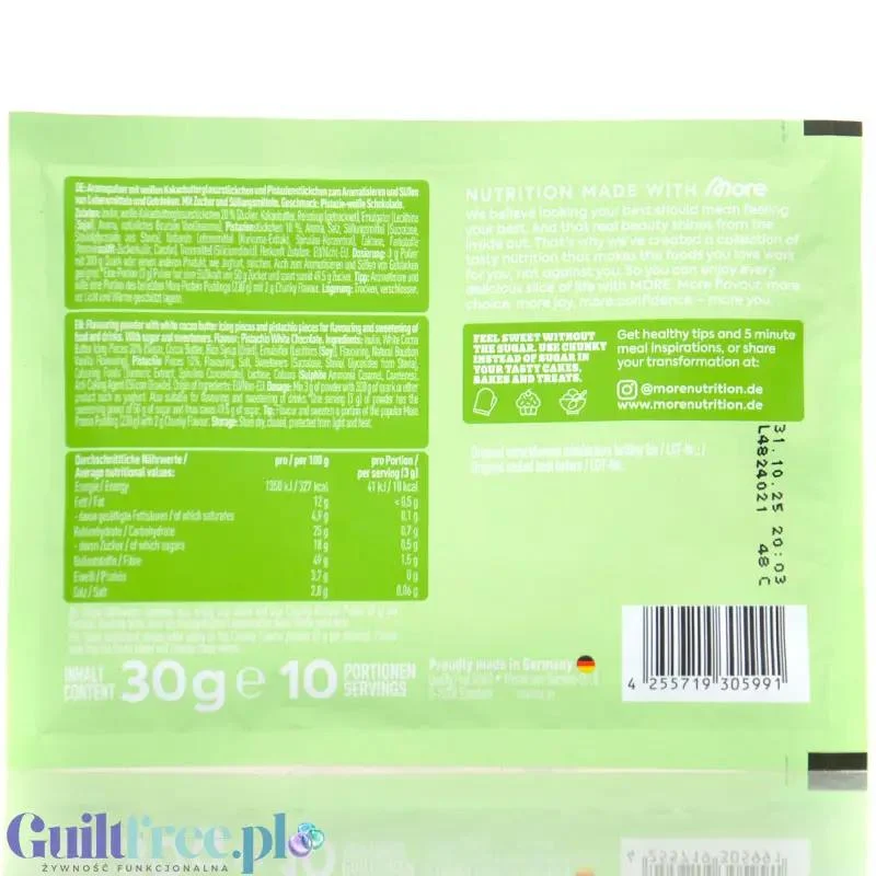 More Nutrition Chunky Flavor Pistachio White Chocolate 30g, aromat w proszku 10kcal, smak Biała Czekolada z Pistacją