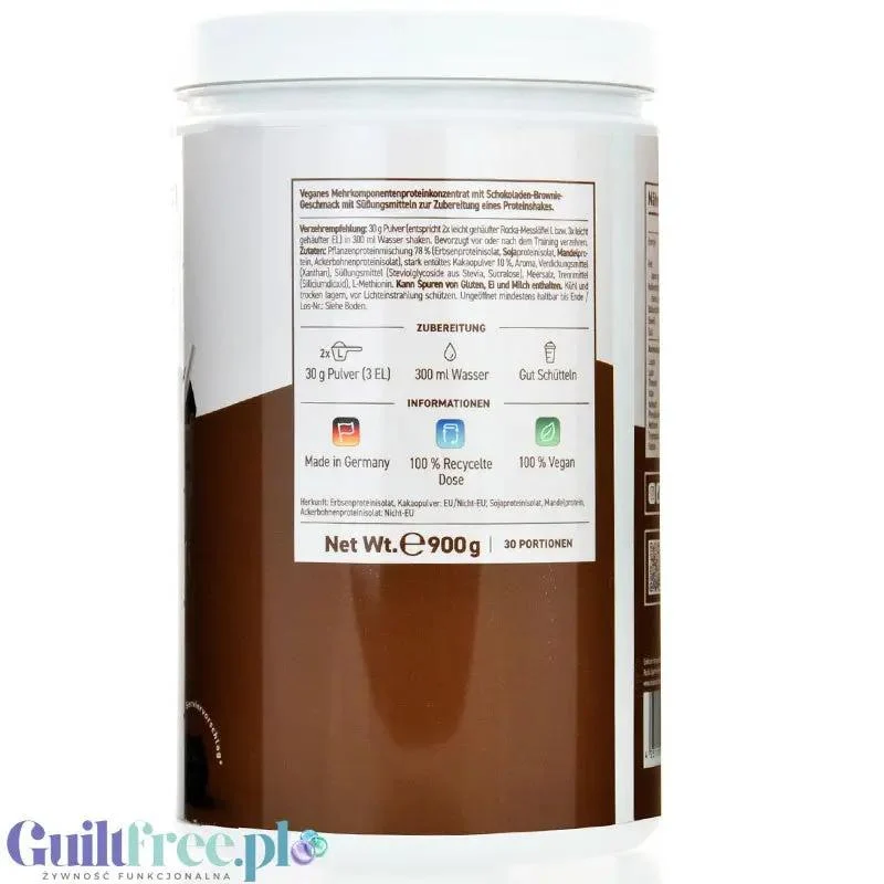 Rocka Nutrition Protein Shake Chocolate Brownie 0,9kg - wegańska odżywka białkowa 4 źródła białka, bez glutenu