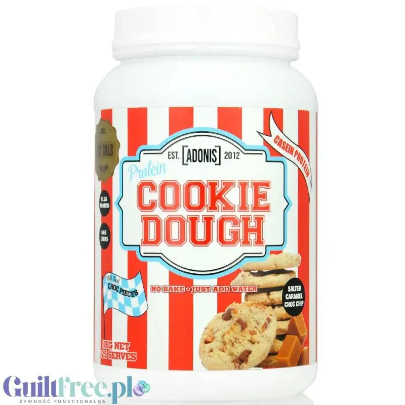 Adonis Cookie Dough Casein Protein, Salted Caramel Choc Chip 1kg - proteinowa masa ciasteczkowa z czekoladą