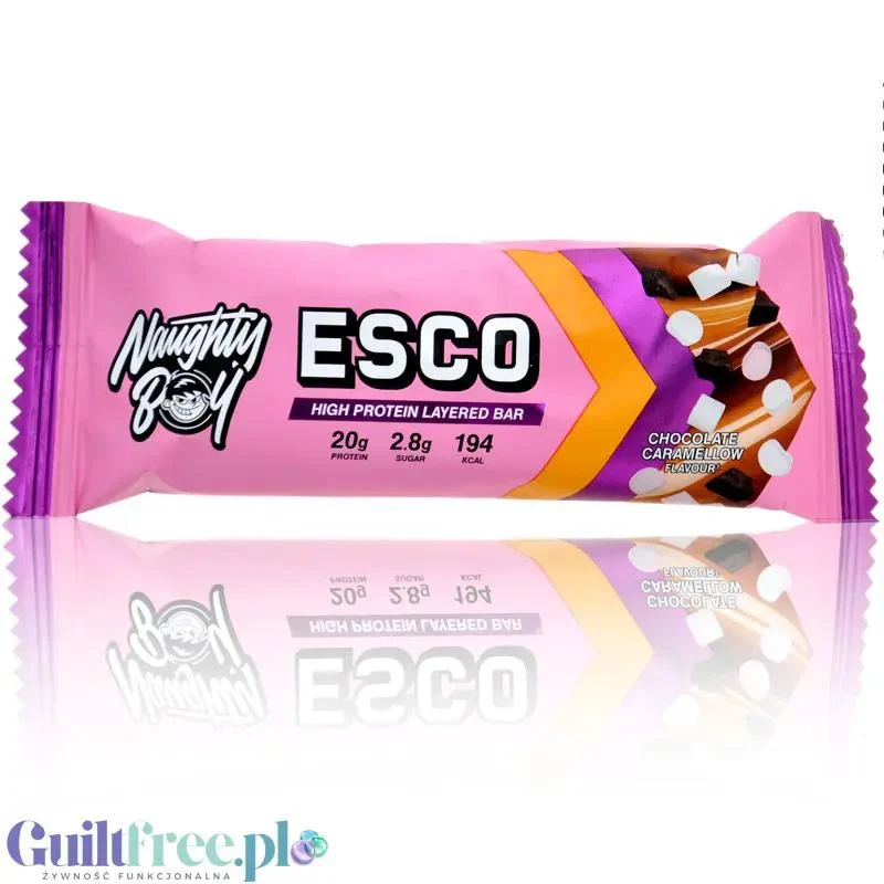 Naughty Boy Esco Protein Bar, Chocolate Caramellow - baton 20g białka & 194kcal, smak Czekolada, Karmel & Marshmallow