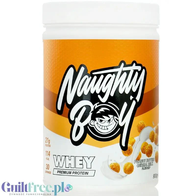 Naughty Boy Whey Protein Peanut Butter Cereal Milk 900g - gęsta odżywka białkowa WPI, WPC & MPC