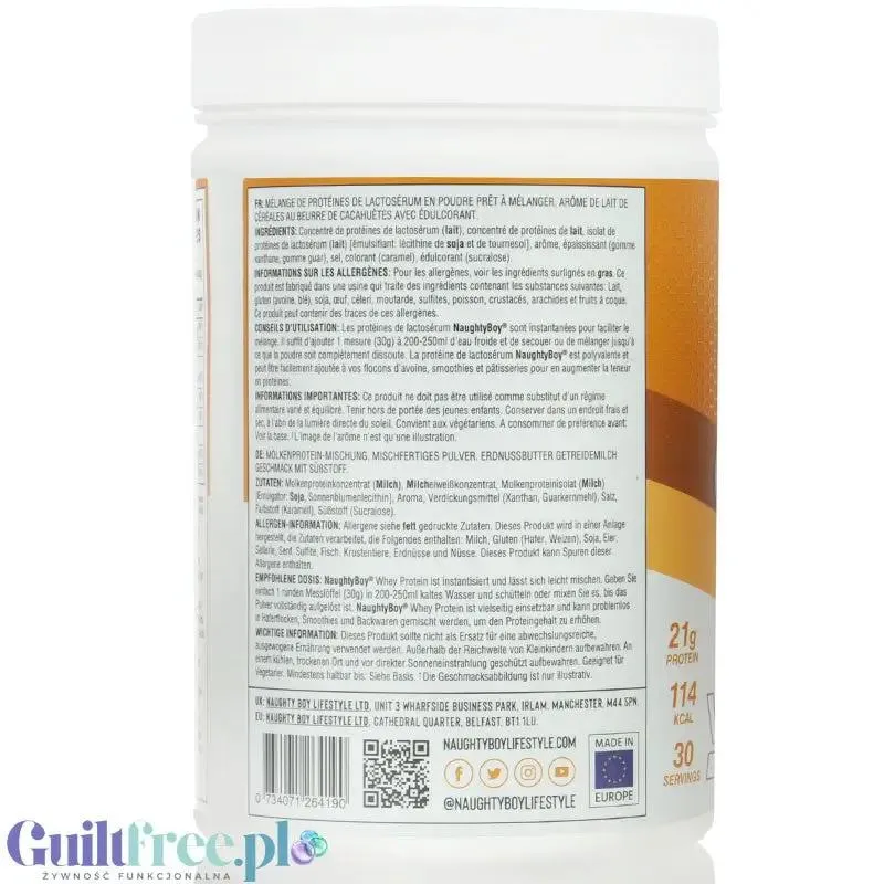 Naughty Boy Whey Protein Peanut Butter Cereal Milk 900g - gęsta odżywka białkowa WPI, WPC & MPC