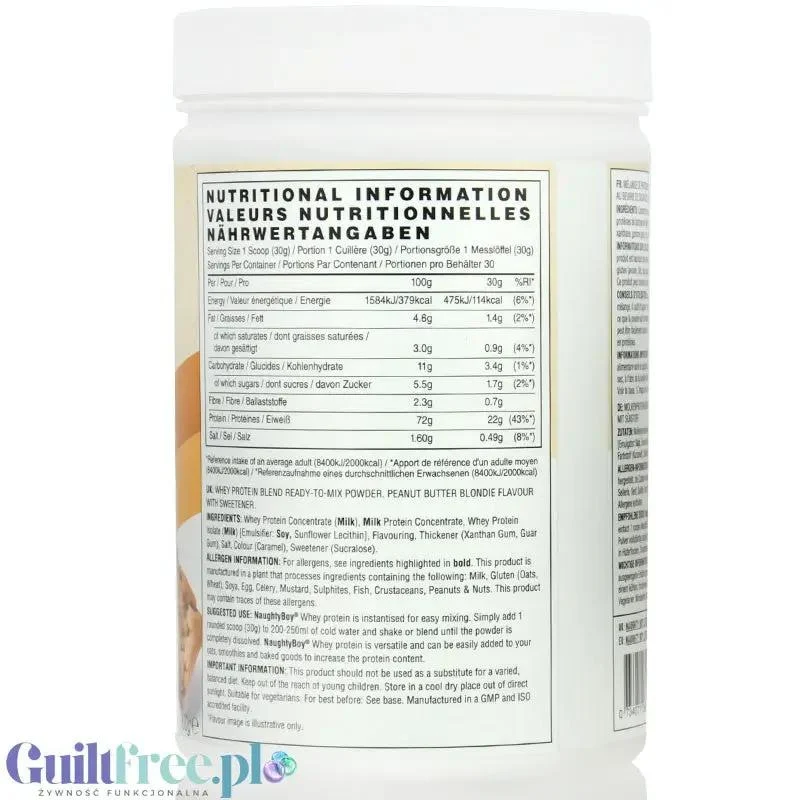 Naughty Boy Whey Protein Peanut Butter Blondie 900g - gęsta odżywka białkowa WPI, WPC & MPC