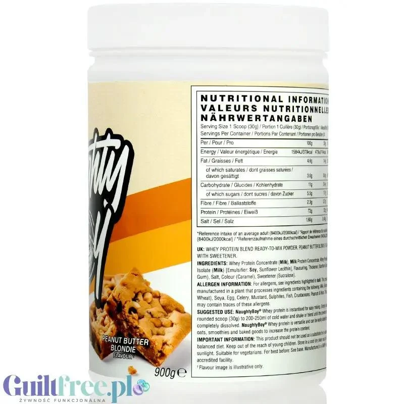 Naughty Boy Whey Protein Peanut Butter Blondie 900g - gęsta odżywka białkowa WPI, WPC & MPC