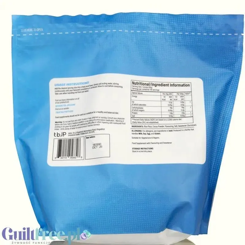 TBJP Cream of Rice, Triple Chocolate 2kg - kleik ryżowy bez cukru, regeneracyjny posiłek treningowy