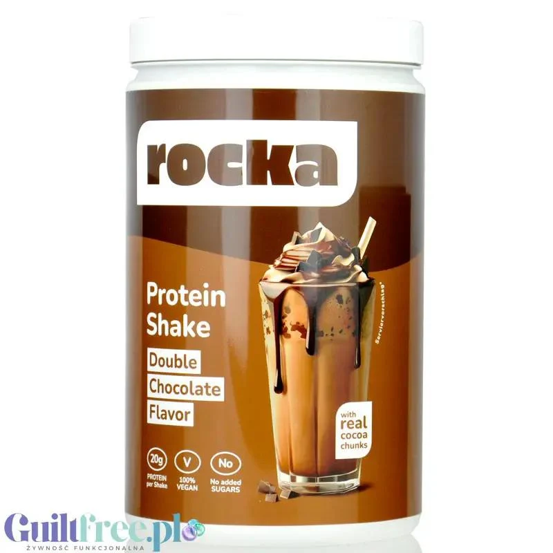 Rocka Nutrition Protein Shake Double Chocolate 0,9kg - wegańska odżywka białkowa 4 źródeł białka, bez soi i glutenu