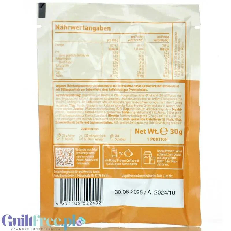 Rocka Nutrition Protein Coffee Frappuccino 30g - wegańska kawa proteinowa 80mg kofeiny, saszetka