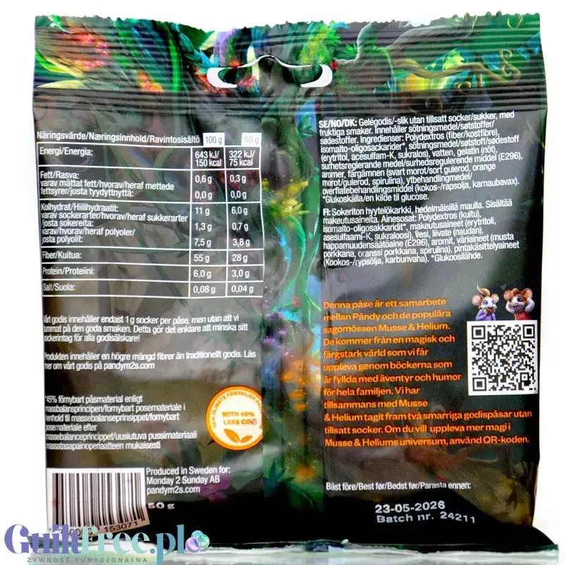 Pandy Candy Musse & Helium, Tutti Frutti - kwaśne błonnikowe żelki bez cukru 45% mniej kalorii