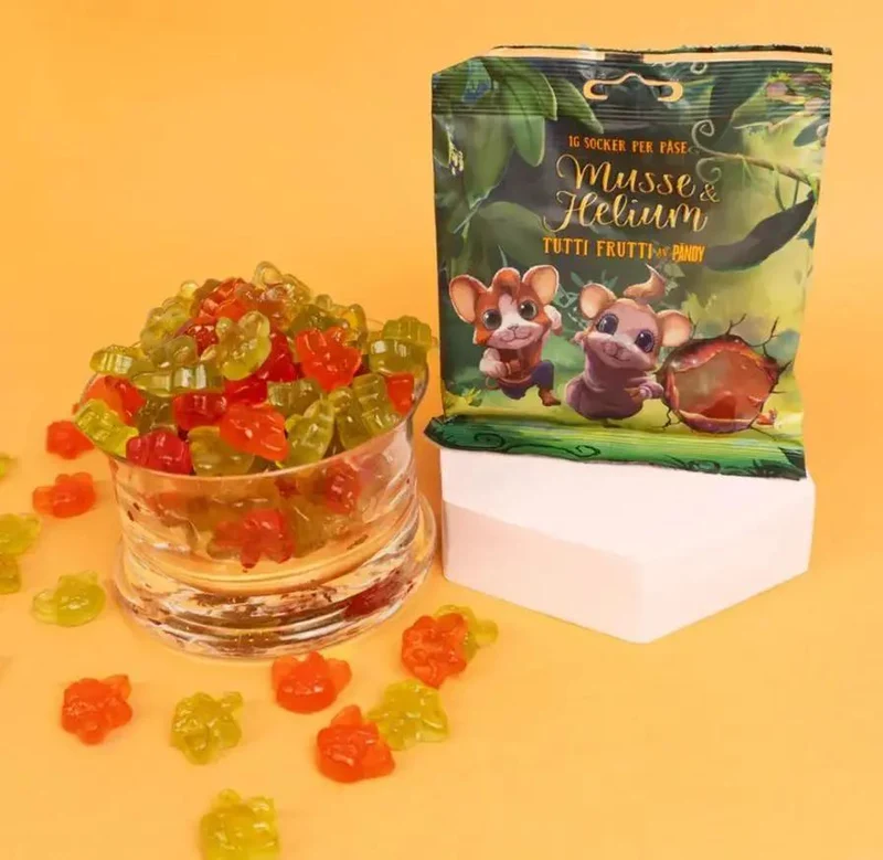 Pandy Candy Musse & Helium, Tutti Frutti - kwaśne błonnikowe żelki bez cukru 45% mniej kalorii