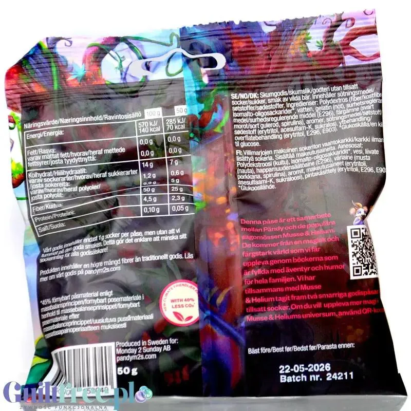 Pandy Candy Musse & Helium, Wild Berry - kwaśne błonnikowe żelki bez cukru 45% mniej kalorii, Owoce Leśne
