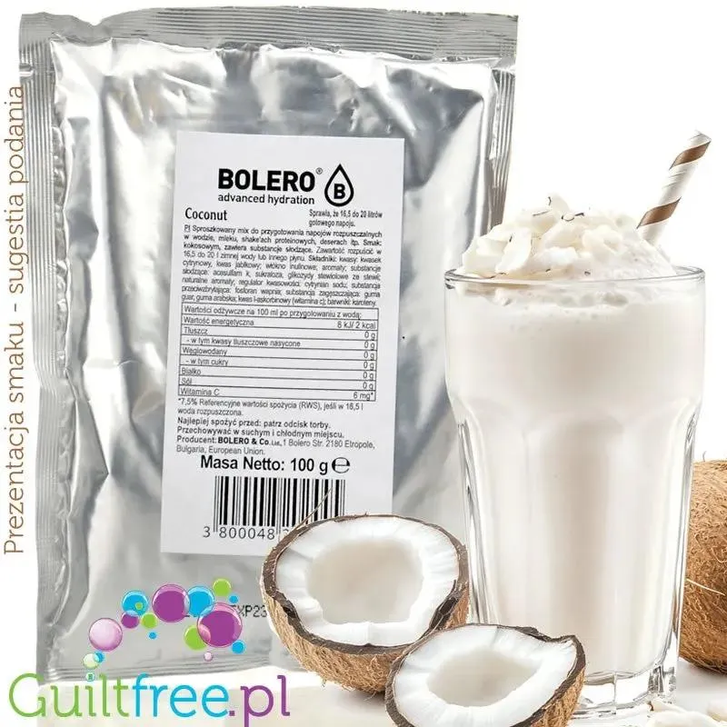 Bolero Drink XXL Coconut 100g - proszek do napojów i deserów ze stewią bez cukru, mix na 20 litrów